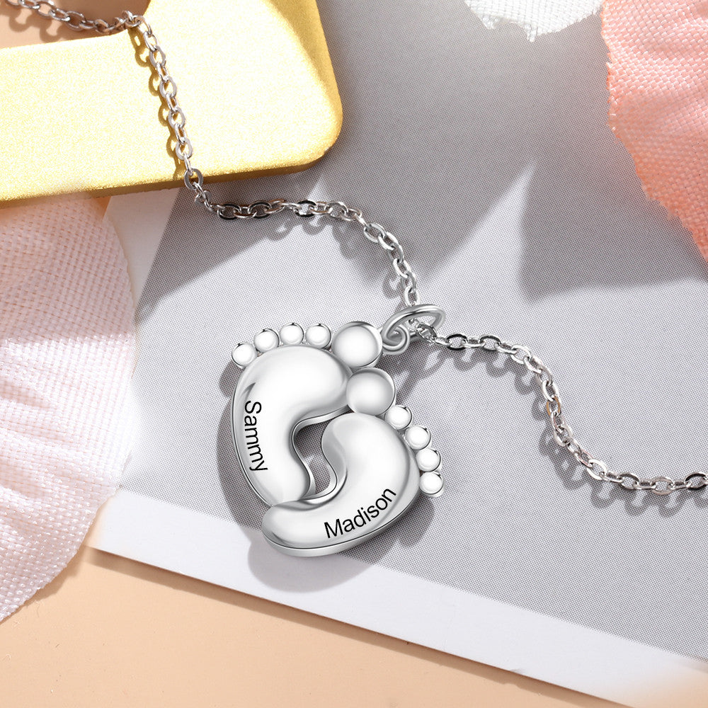Personalized Rhodium Plated Feet Necklace