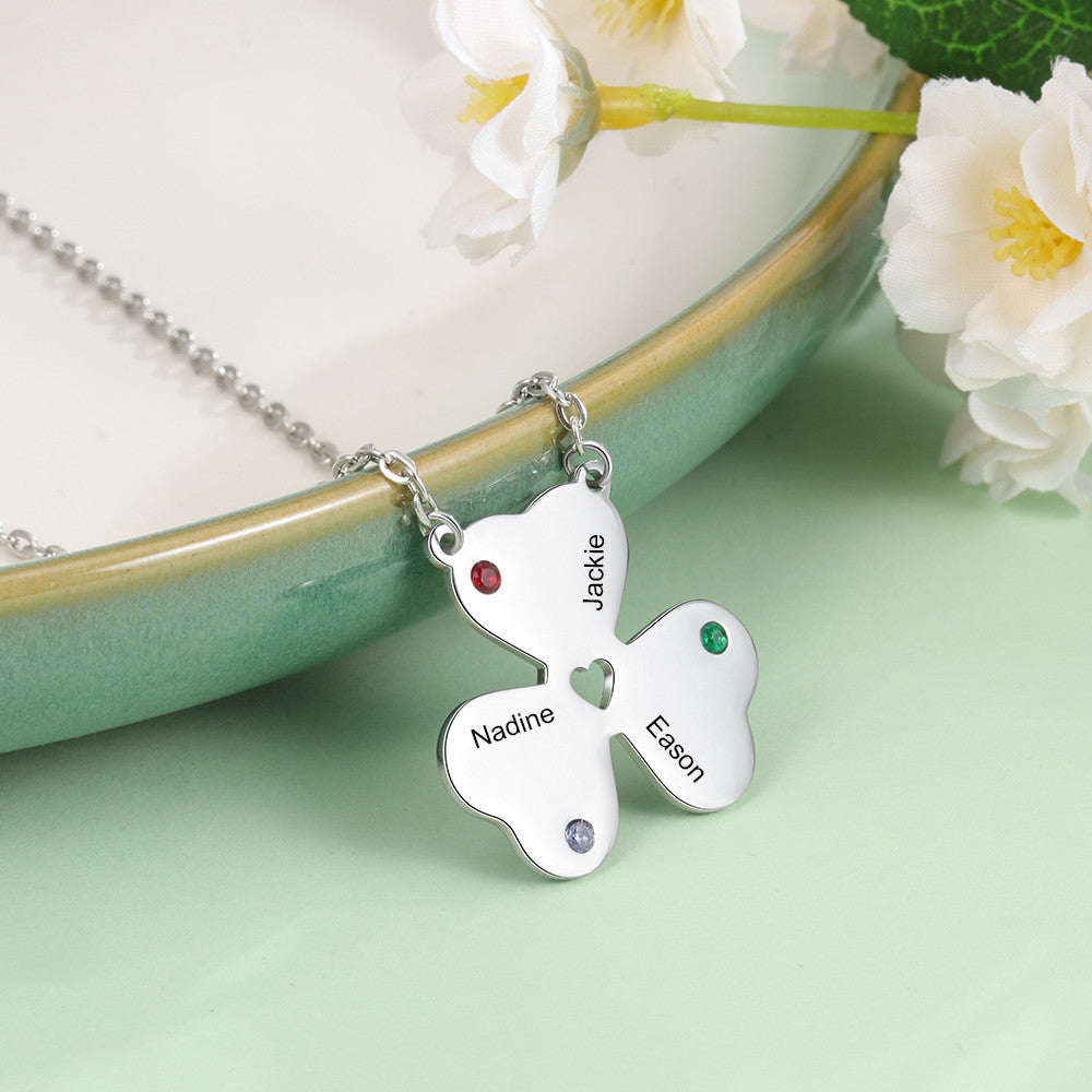 Birthstone & Engraved Stainless Steel Necklace