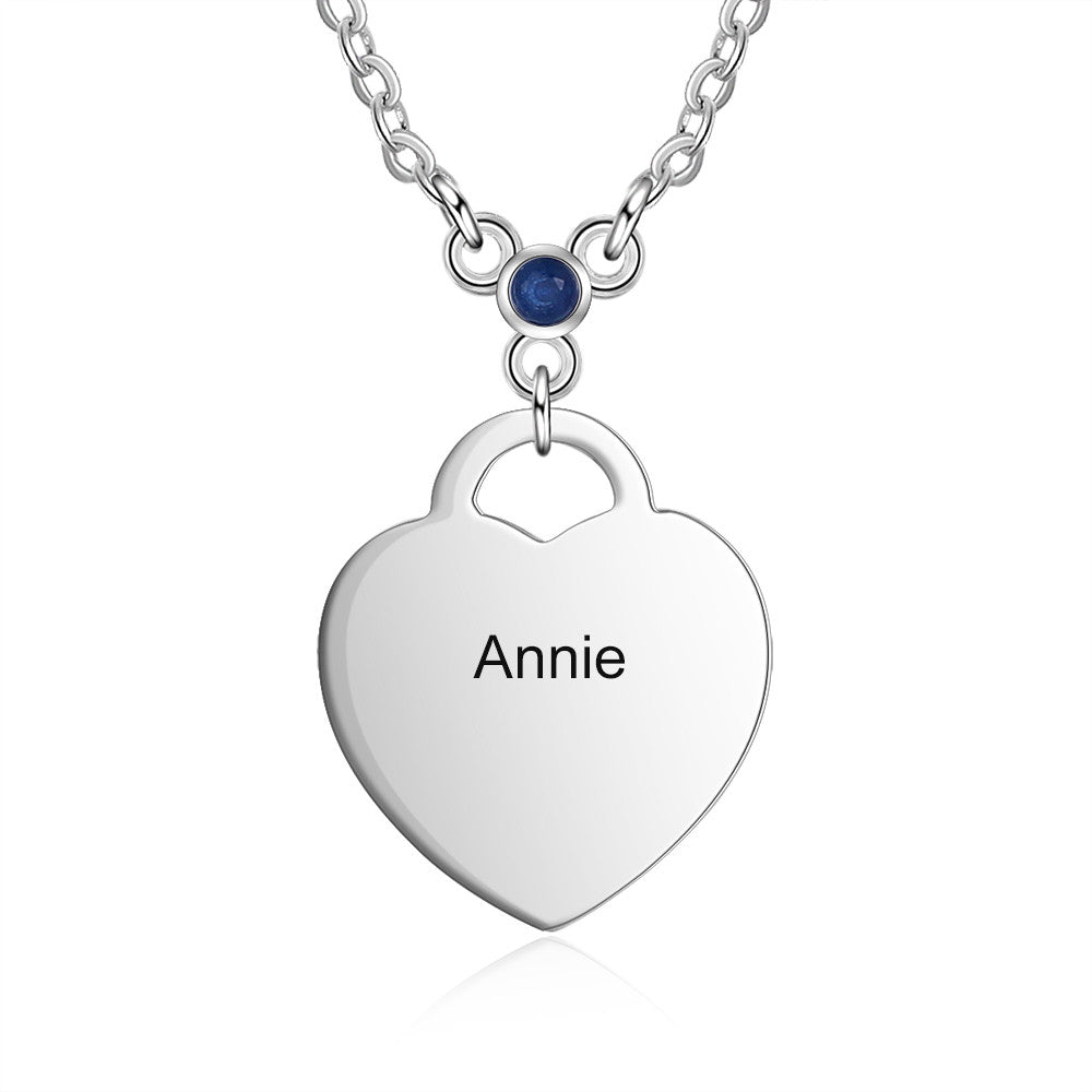 Engraving Rhodium Plated Heart Necklace - iYdr