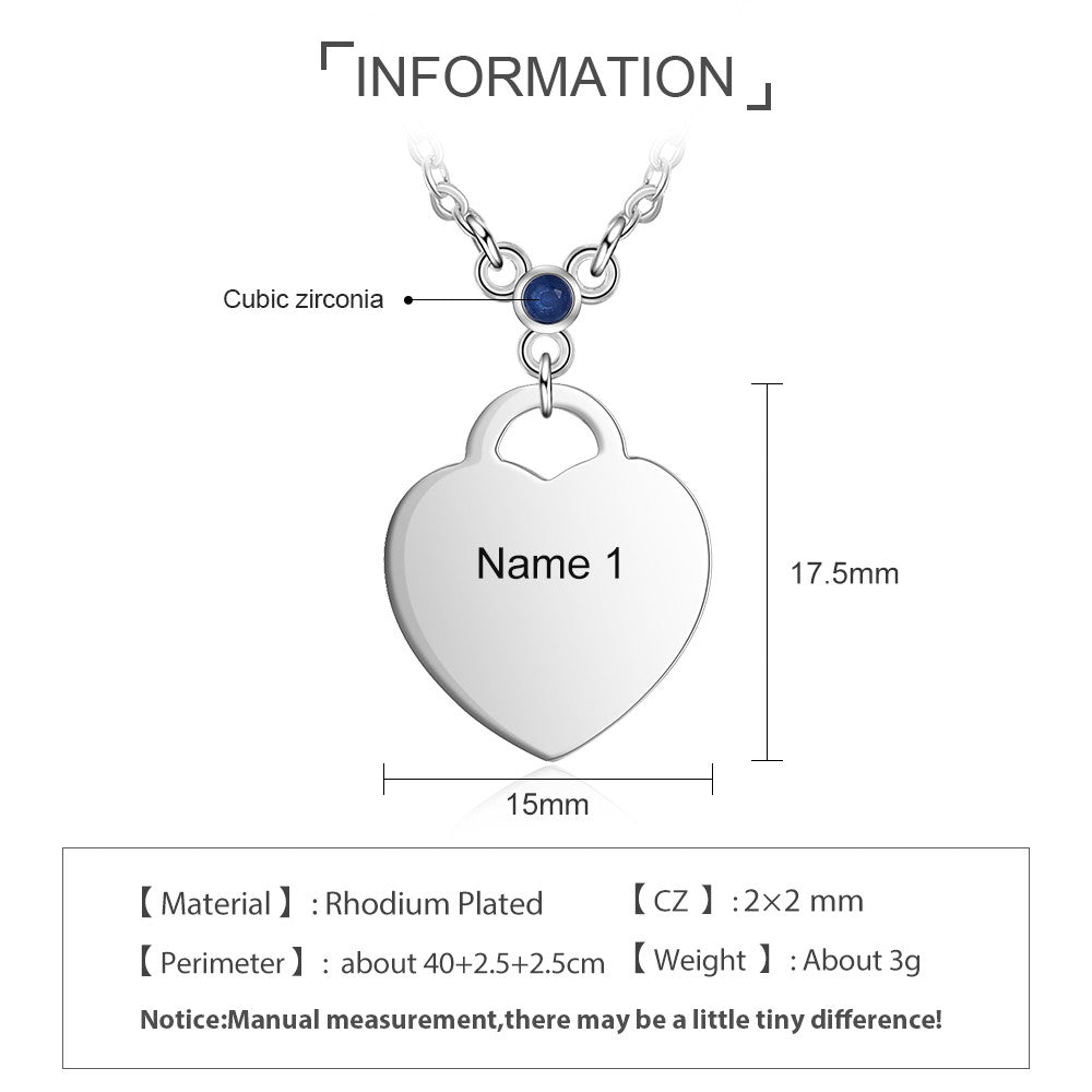 Engraving Rhodium Plated Heart Necklace - iYdr