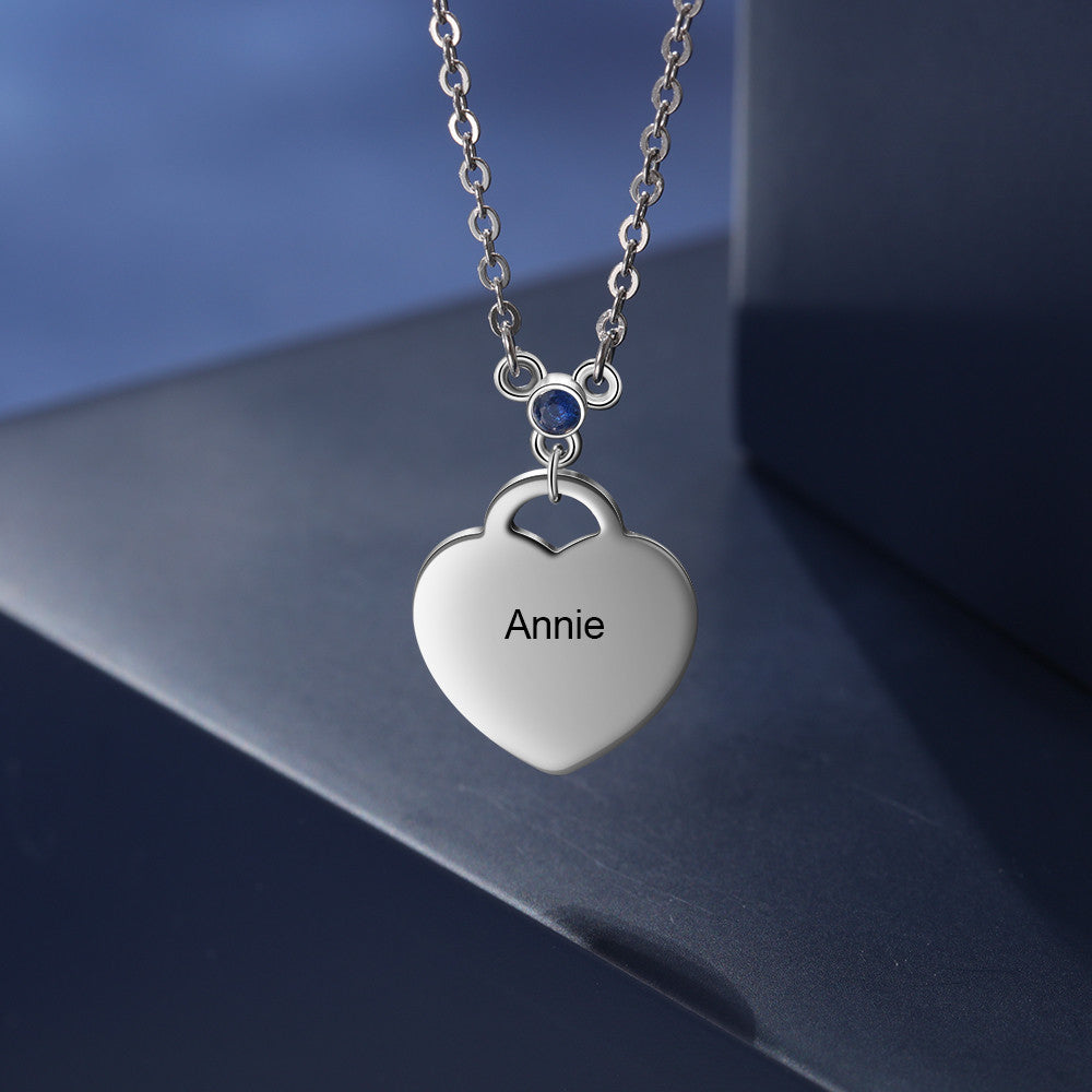 Engraving Rhodium Plated Heart Necklace - iYdr