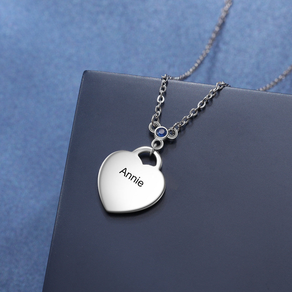 Engraving Rhodium Plated Heart Necklace - iYdr