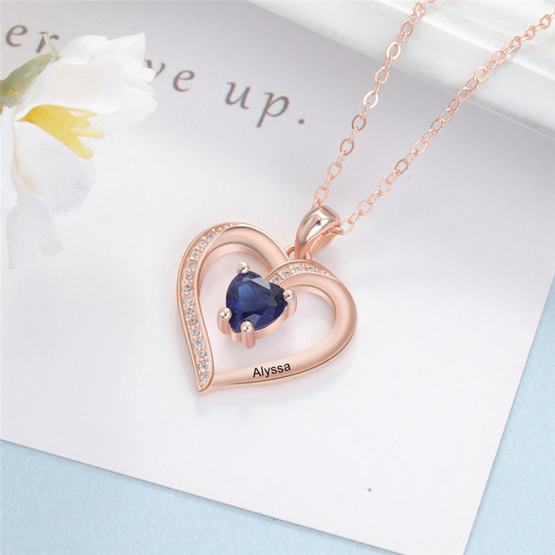 Custom 925 Sterling Silver One Birthstone Heart Necklace - iYdr