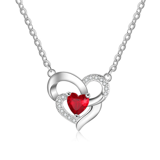 925 Sterling Silver One Birthstone Heart Necklace - iYdr