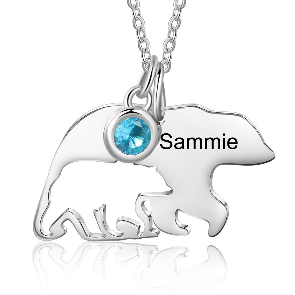 Engraved Stainless Steel Animal Bear Necklace