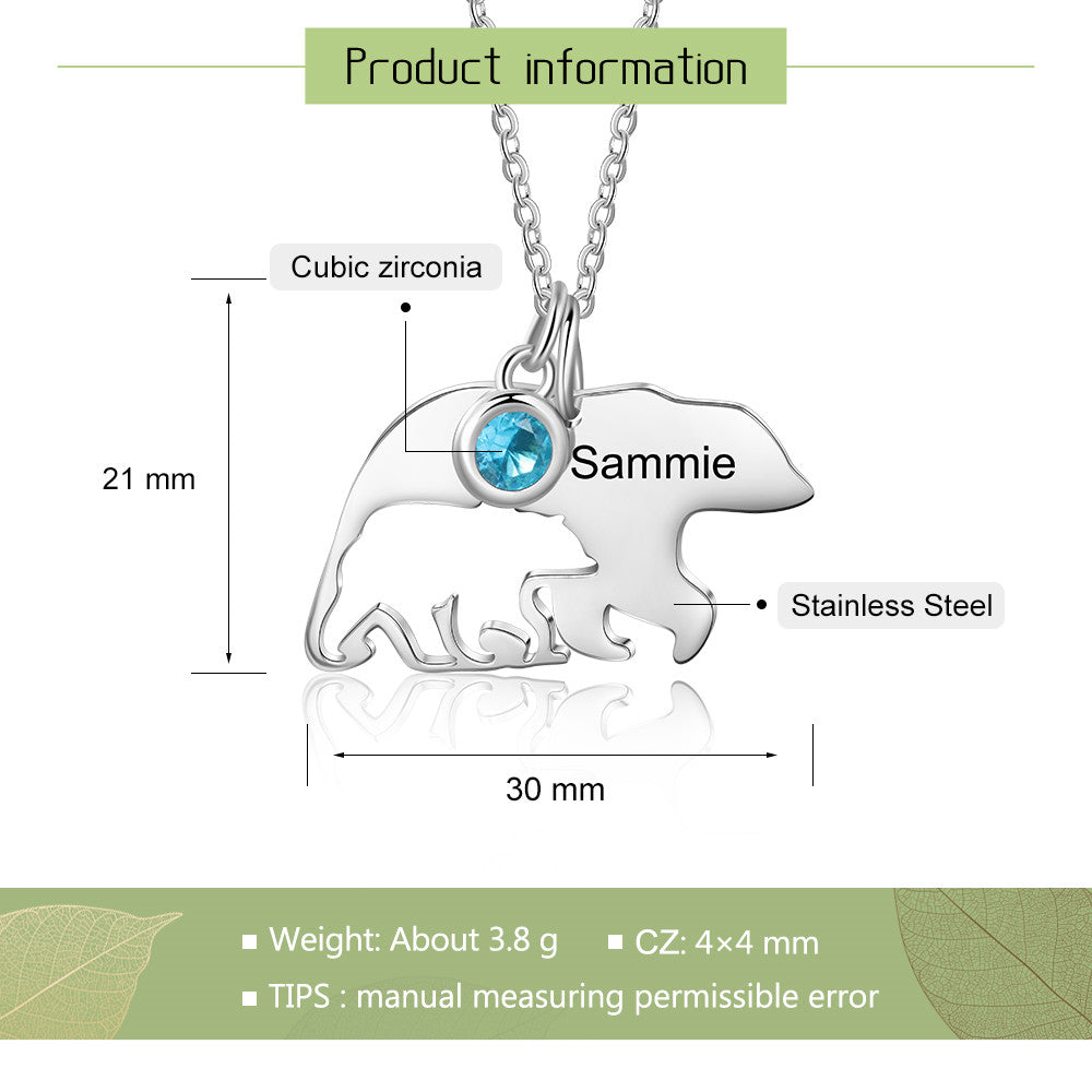 Engraved Stainless Steel Animal Bear Necklace