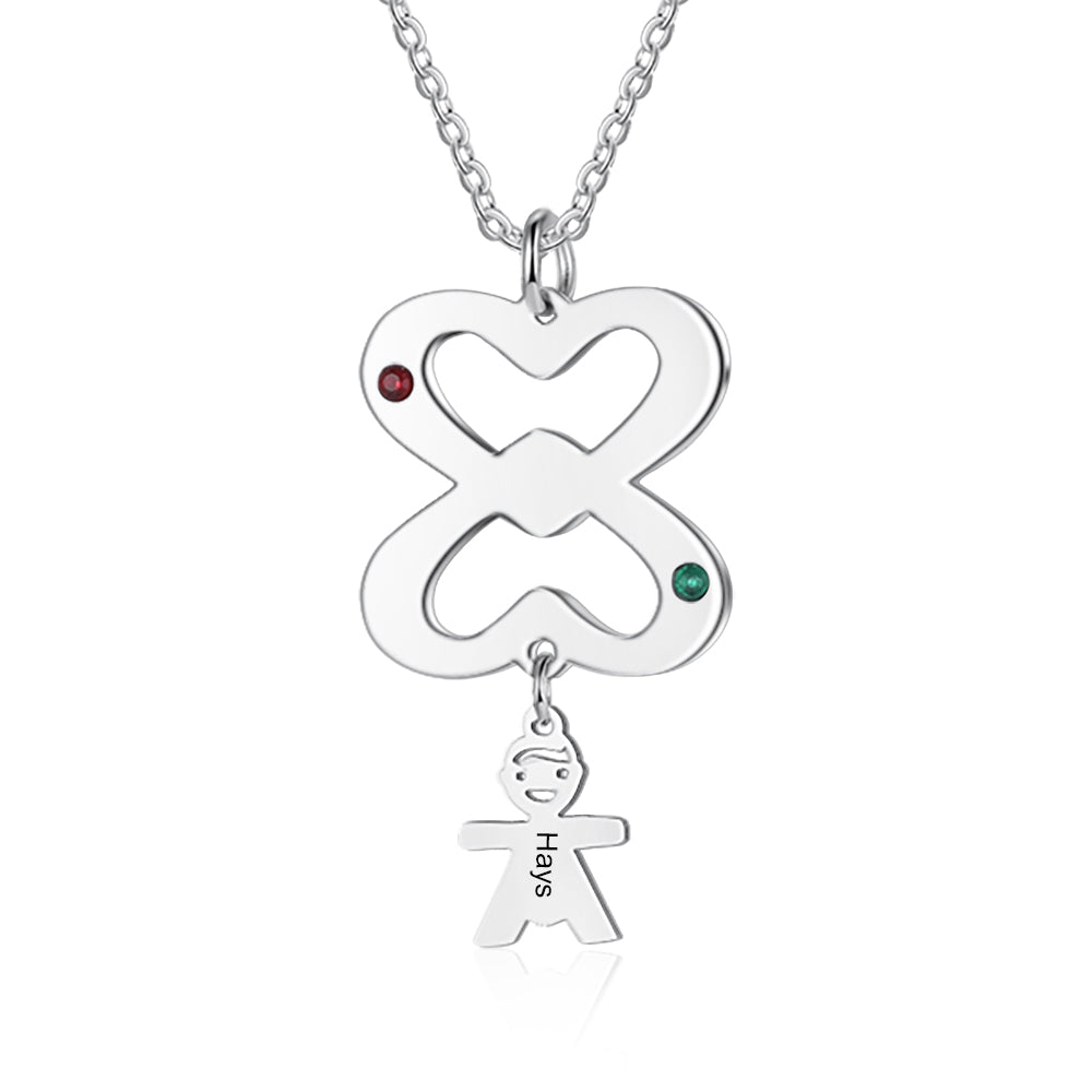 Birthstone & Engraved Stainless Steel Necklace