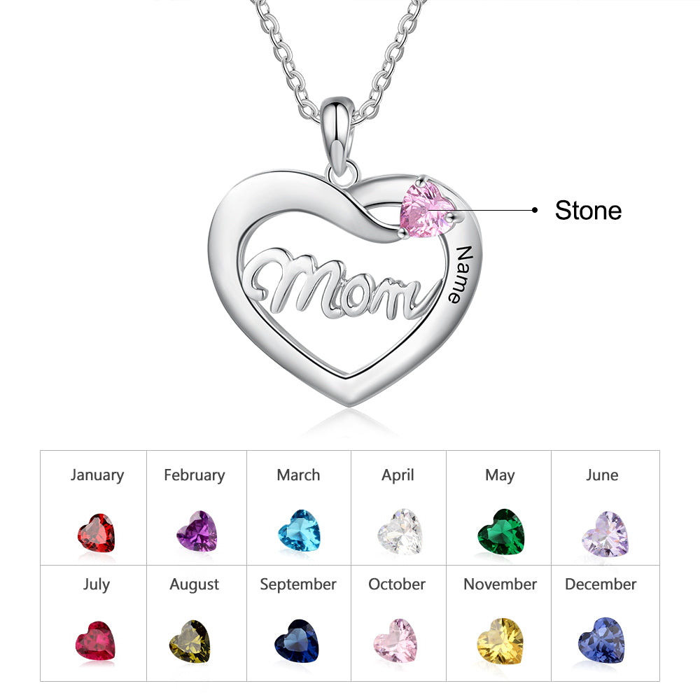 Birthstone & Engraved Rhodium Plated Necklace