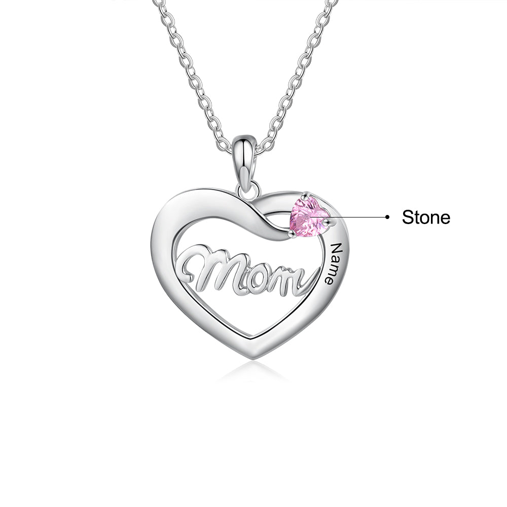 Birthstone & Engraved Rhodium Plated Necklace