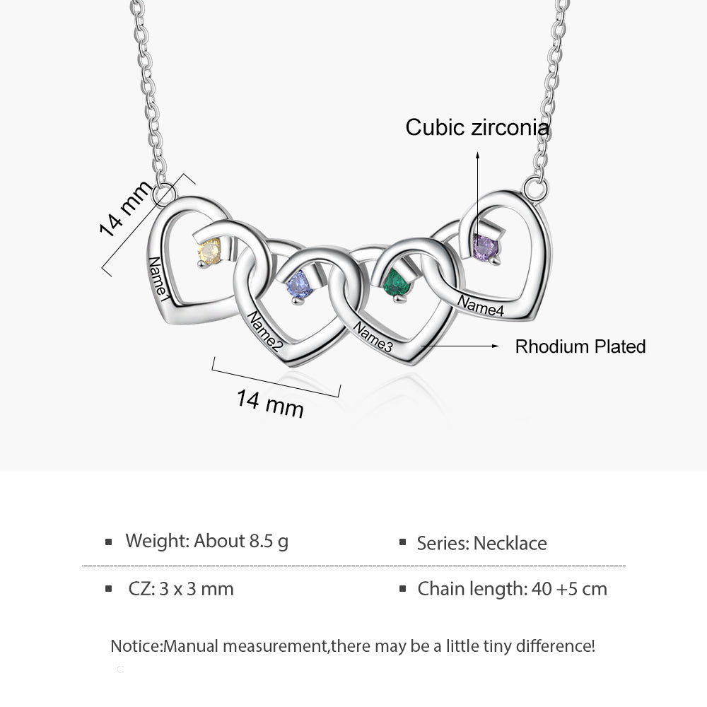 925 Sterling Silver Four Birthstone Heart Necklace - iYdr