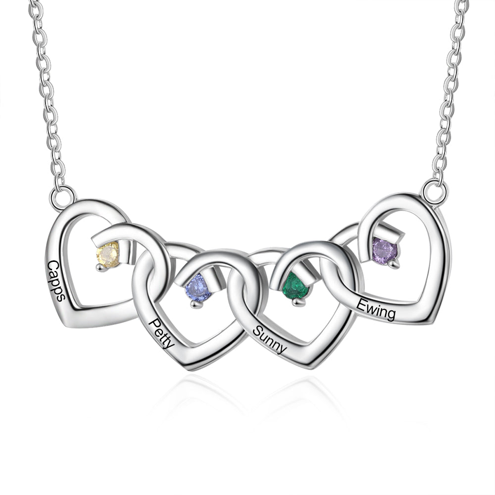 925 Sterling Silver Four Birthstone Heart Necklace - iYdr