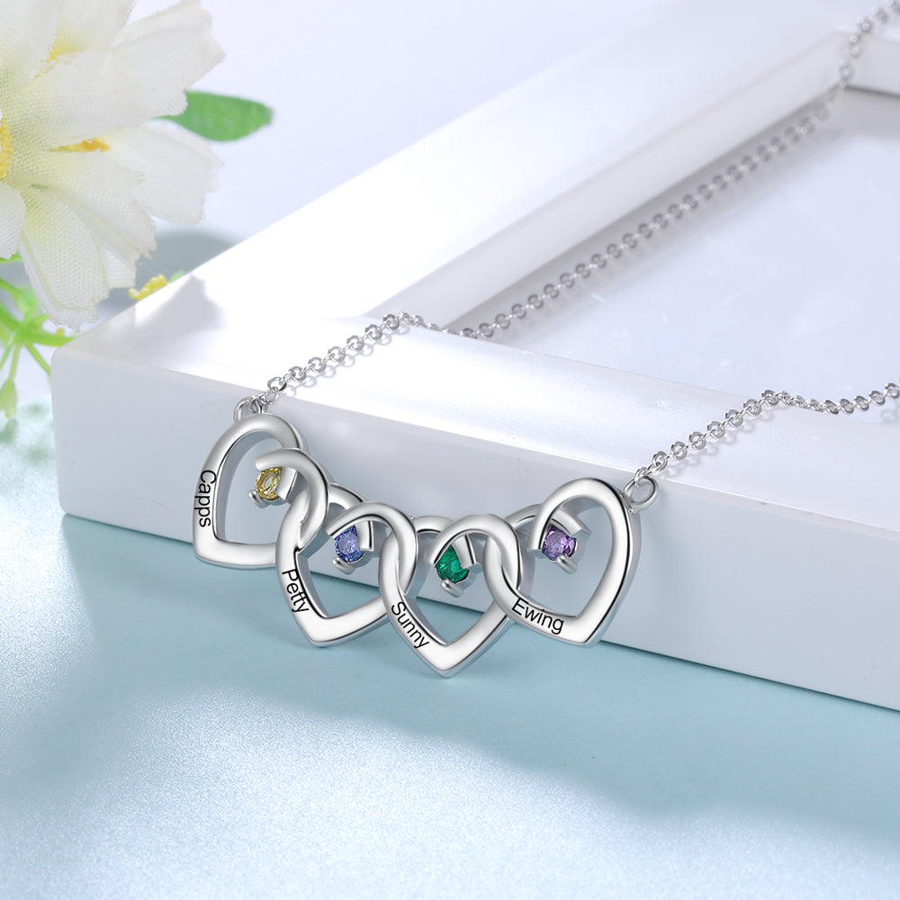 925 Sterling Silver Four Birthstone Heart Necklace - iYdr