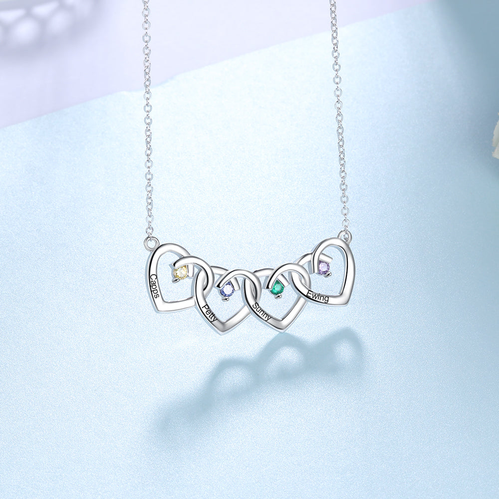 925 Sterling Silver Four Birthstone Heart Necklace - iYdr