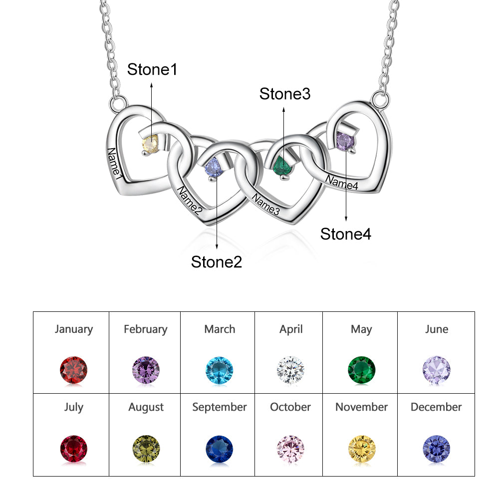 925 Sterling Silver Four Birthstone Heart Necklace - iYdr