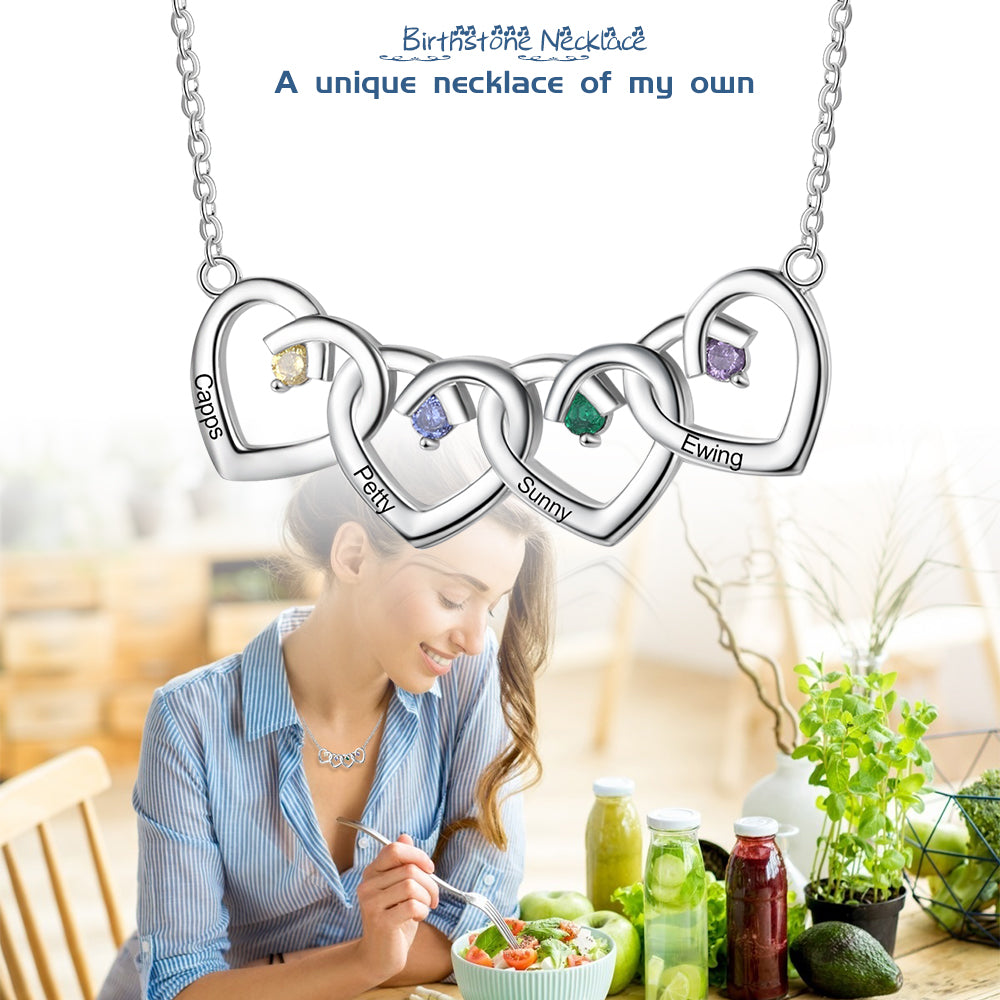 925 Sterling Silver Four Birthstone Heart Necklace - iYdr