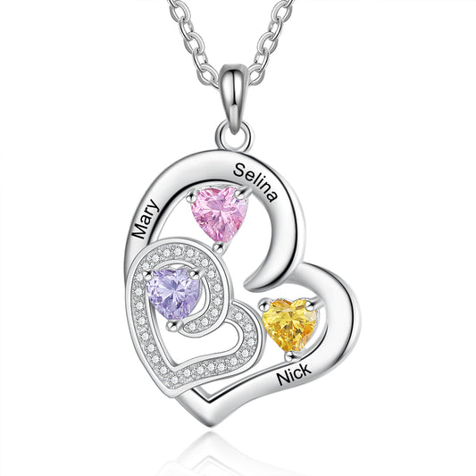 Rhodium Plated Birthstone Heart Necklace - iYdr