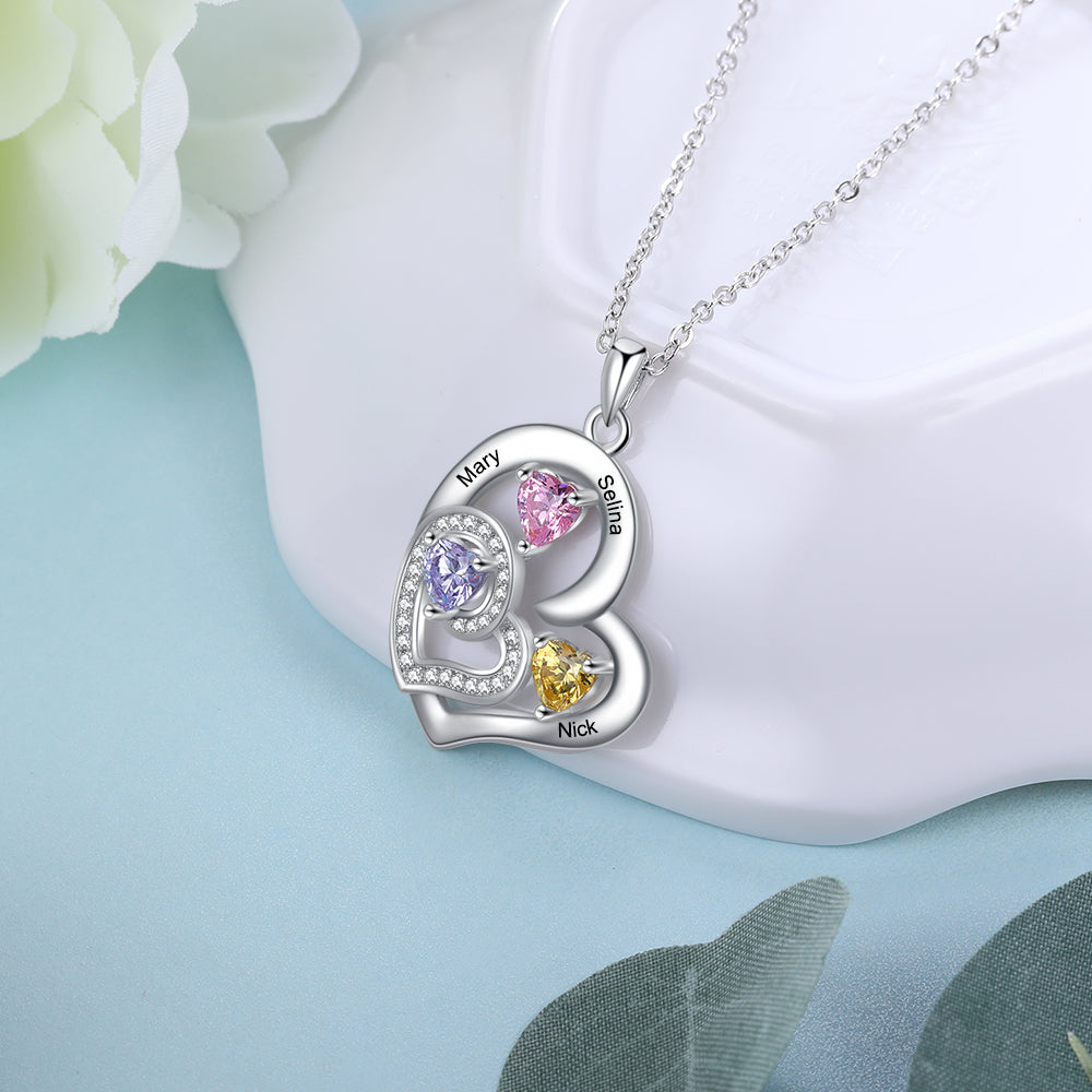 Rhodium Plated Birthstone Heart Necklace - iYdr