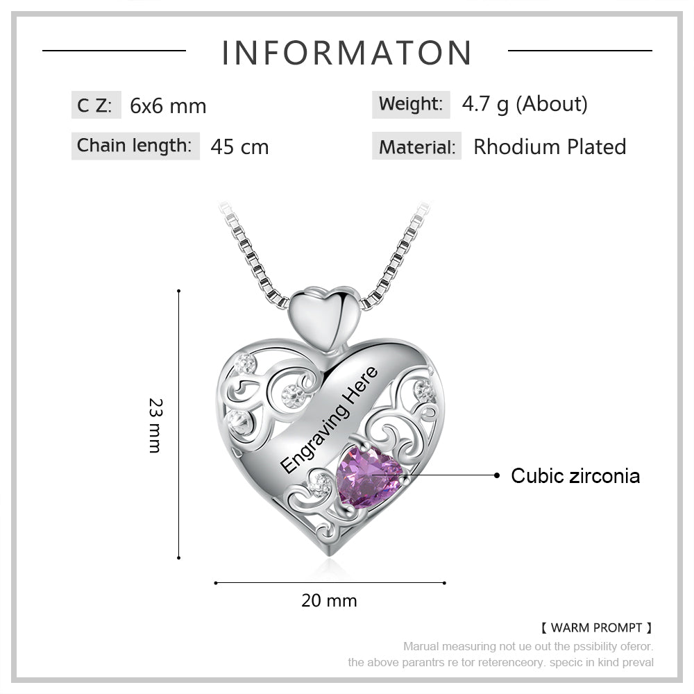 Personalized Rhodium Plated Heart Necklace - iYdr