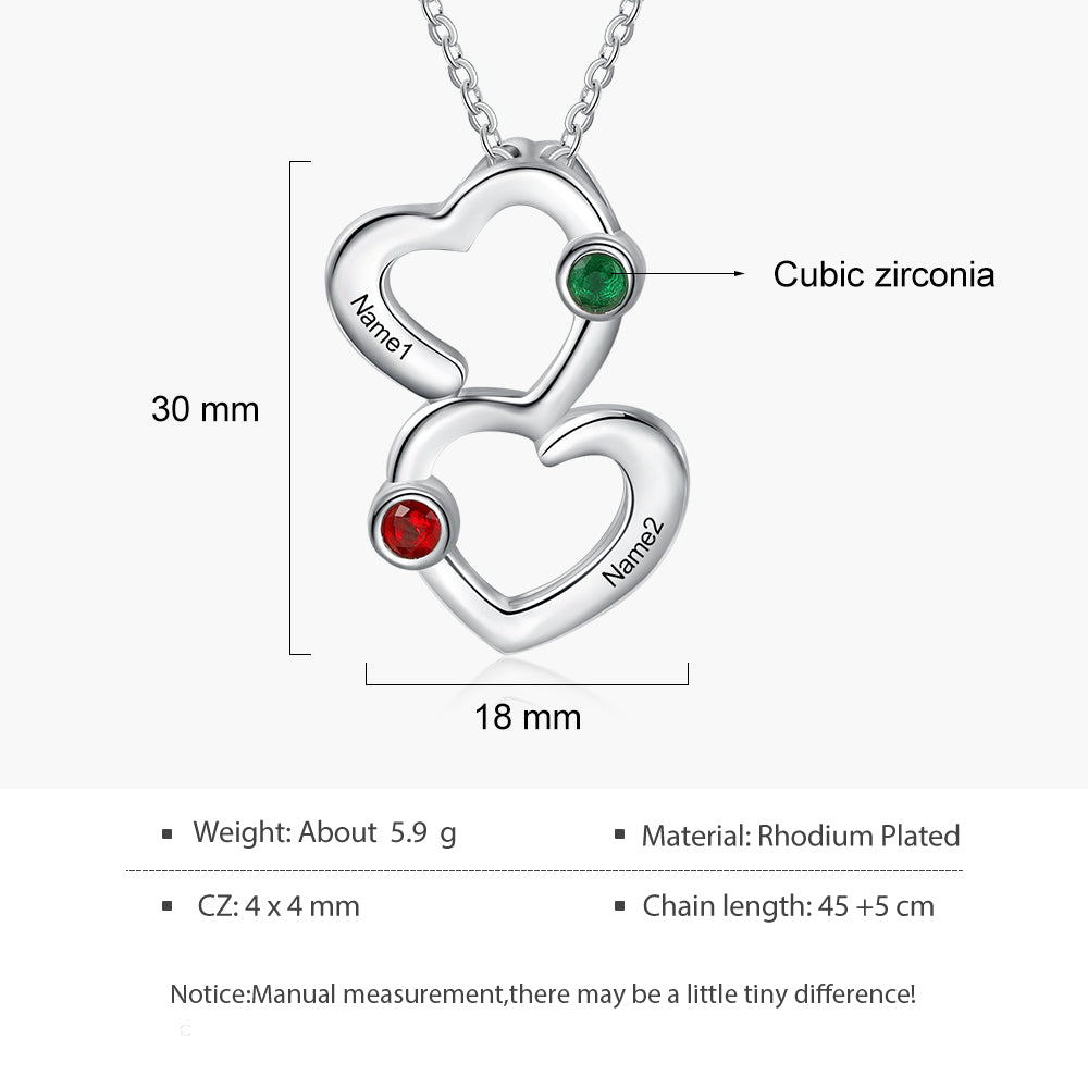 Rhodium Plated Double Heart Necklace - iYdr