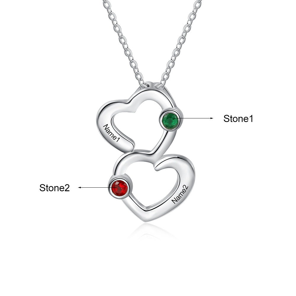 Rhodium Plated Double Heart Necklace - iYdr