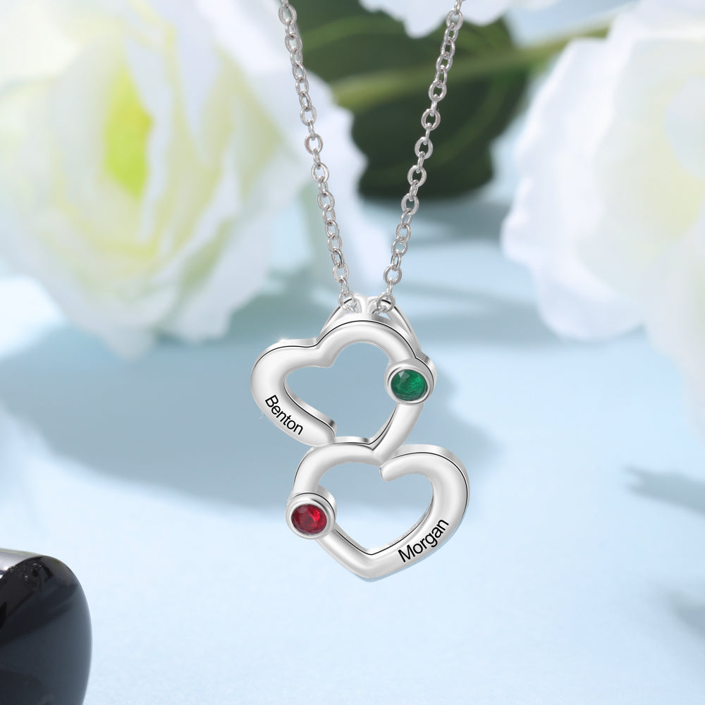 Rhodium Plated Double Heart Necklace - iYdr