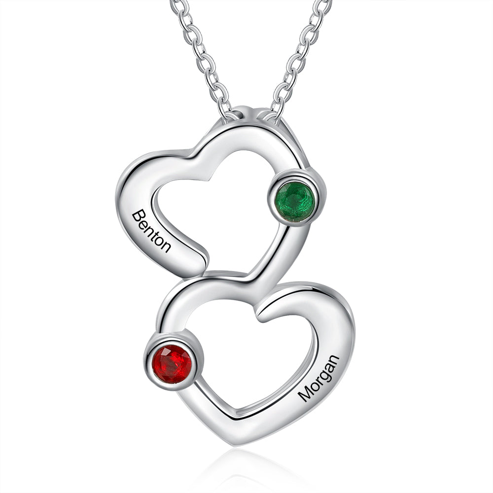 Rhodium Plated Double Heart Necklace - iYdr