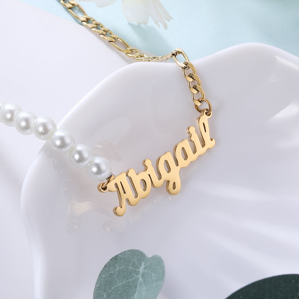 Personalized Stainless Steel Pearl Name Necklace