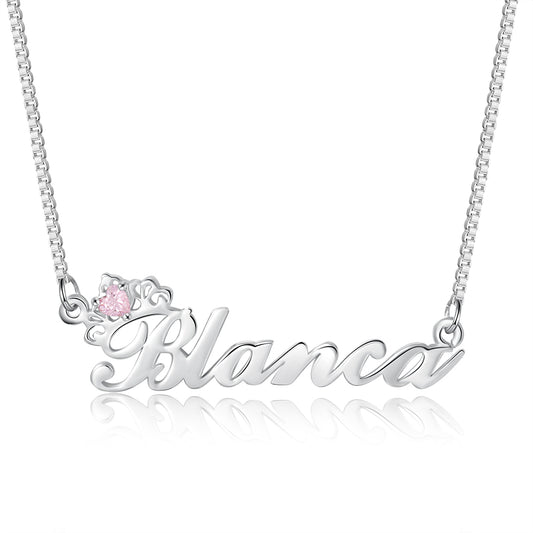 Birthstone & Engraved Name Necklace