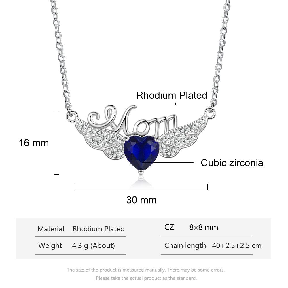 Rhodium Plated Heart Shape Birthstone Mom Necklace