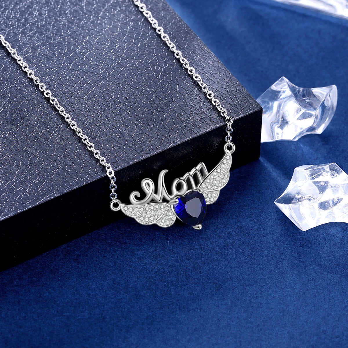 Rhodium Plated Heart Shape Birthstone Mom Necklace