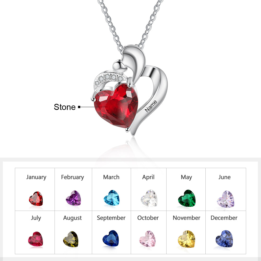 Rhodium Plated Heart Shape Birthstone Necklace