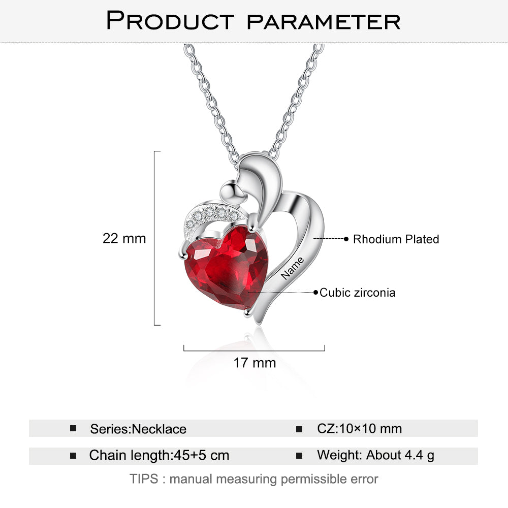 Rhodium Plated Heart Shape Birthstone Necklace