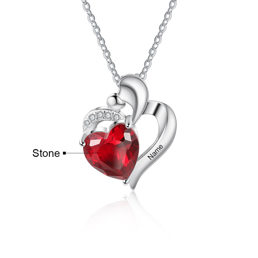 Rhodium Plated Heart Shape Birthstone Necklace