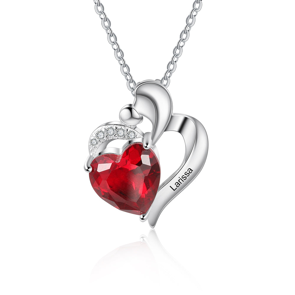 Rhodium Plated Heart Shape Birthstone Necklace