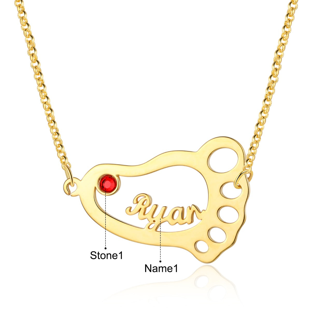 Rhodium Plated Bayby Feet Name Necklace