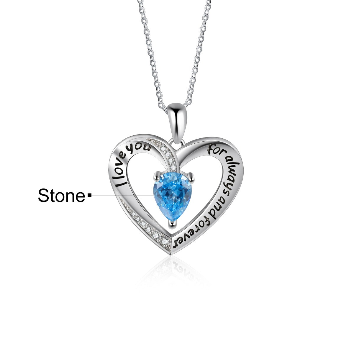 Rhodium Plated Birthstone Heart Necklace - iYdr