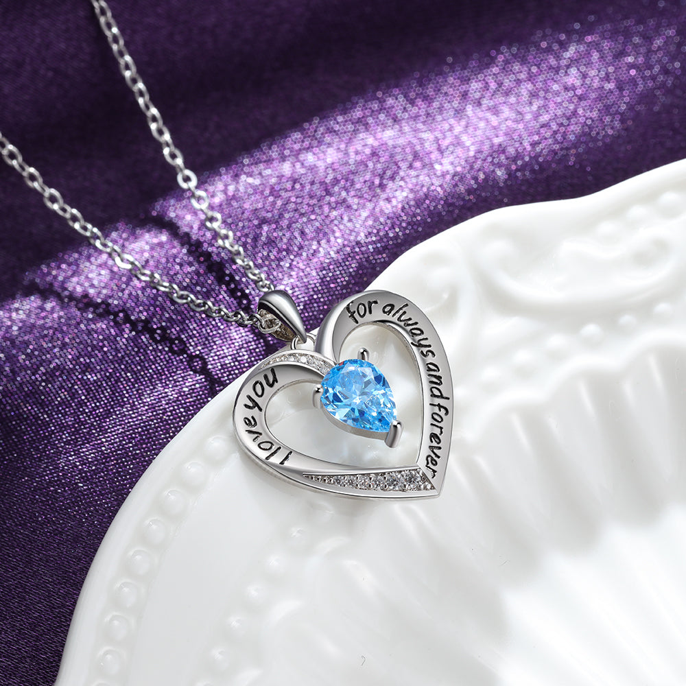 Rhodium Plated Birthstone Heart Necklace - iYdr