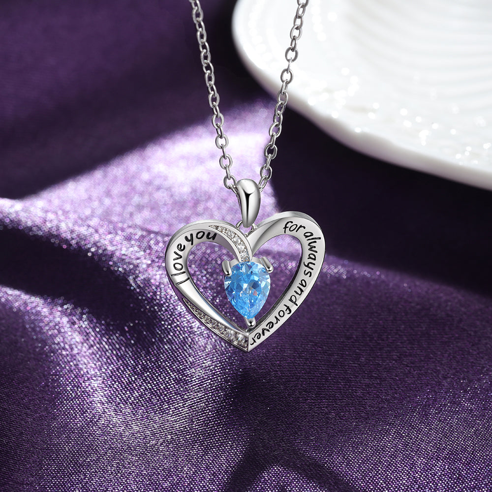 Rhodium Plated Birthstone Heart Necklace - iYdr