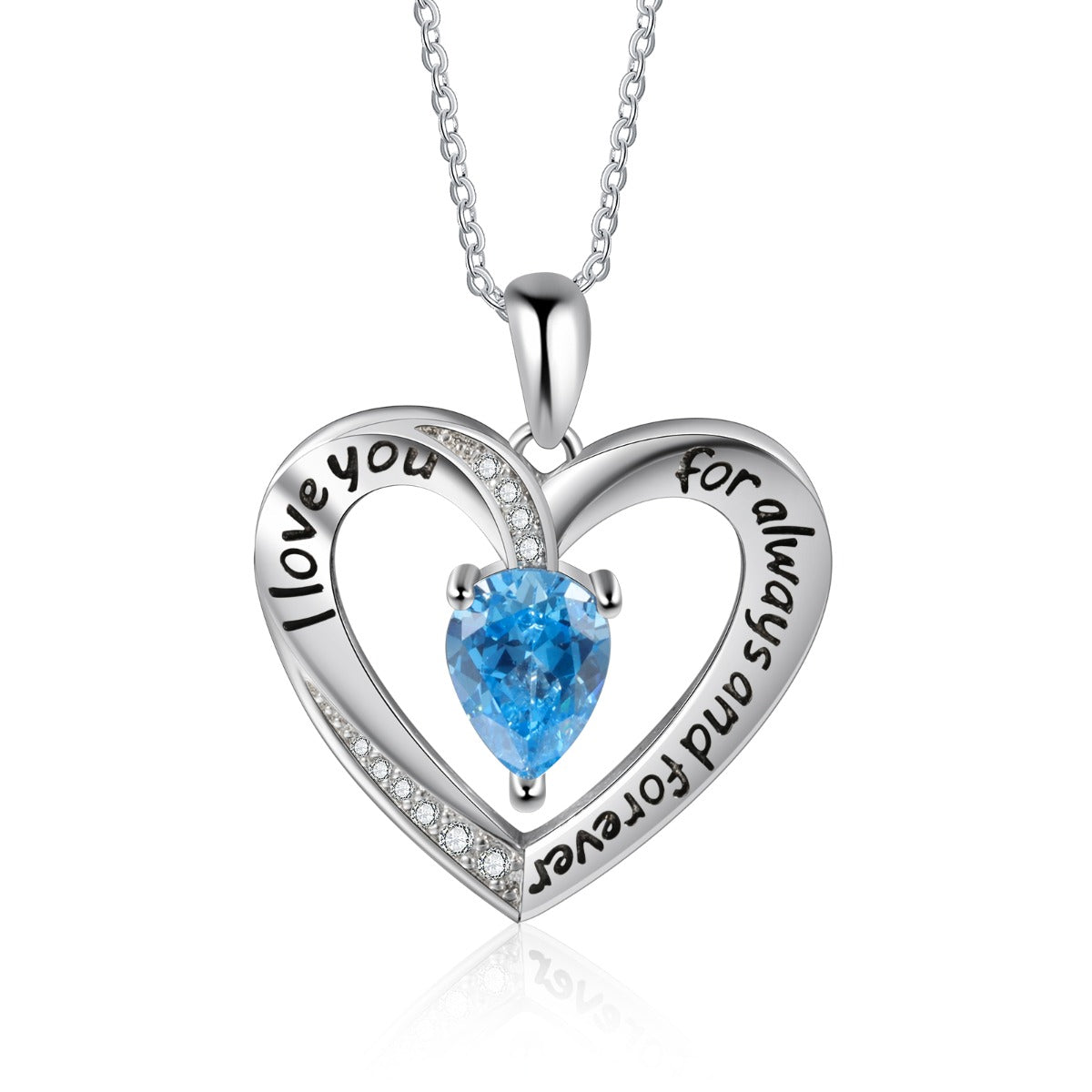 Rhodium Plated Birthstone Heart Necklace - iYdr