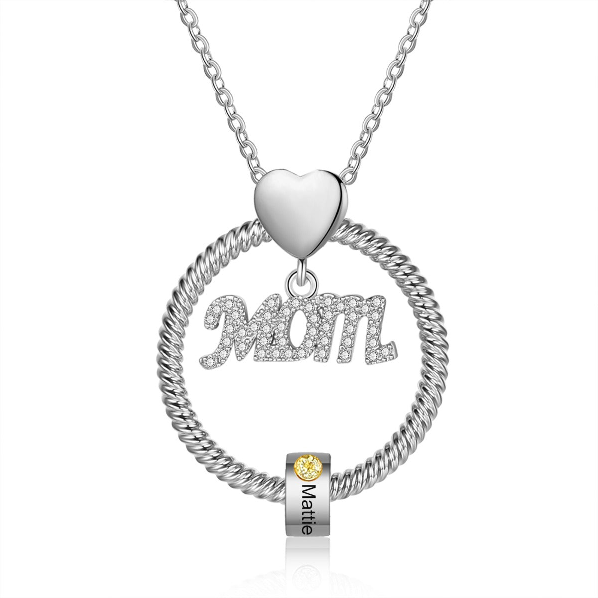 Personalized Rhodium Plated MOM Necklace