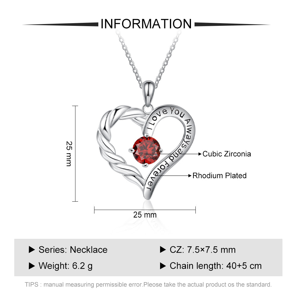 Rhodium Plated Birthstone Heart Necklace - iYdr