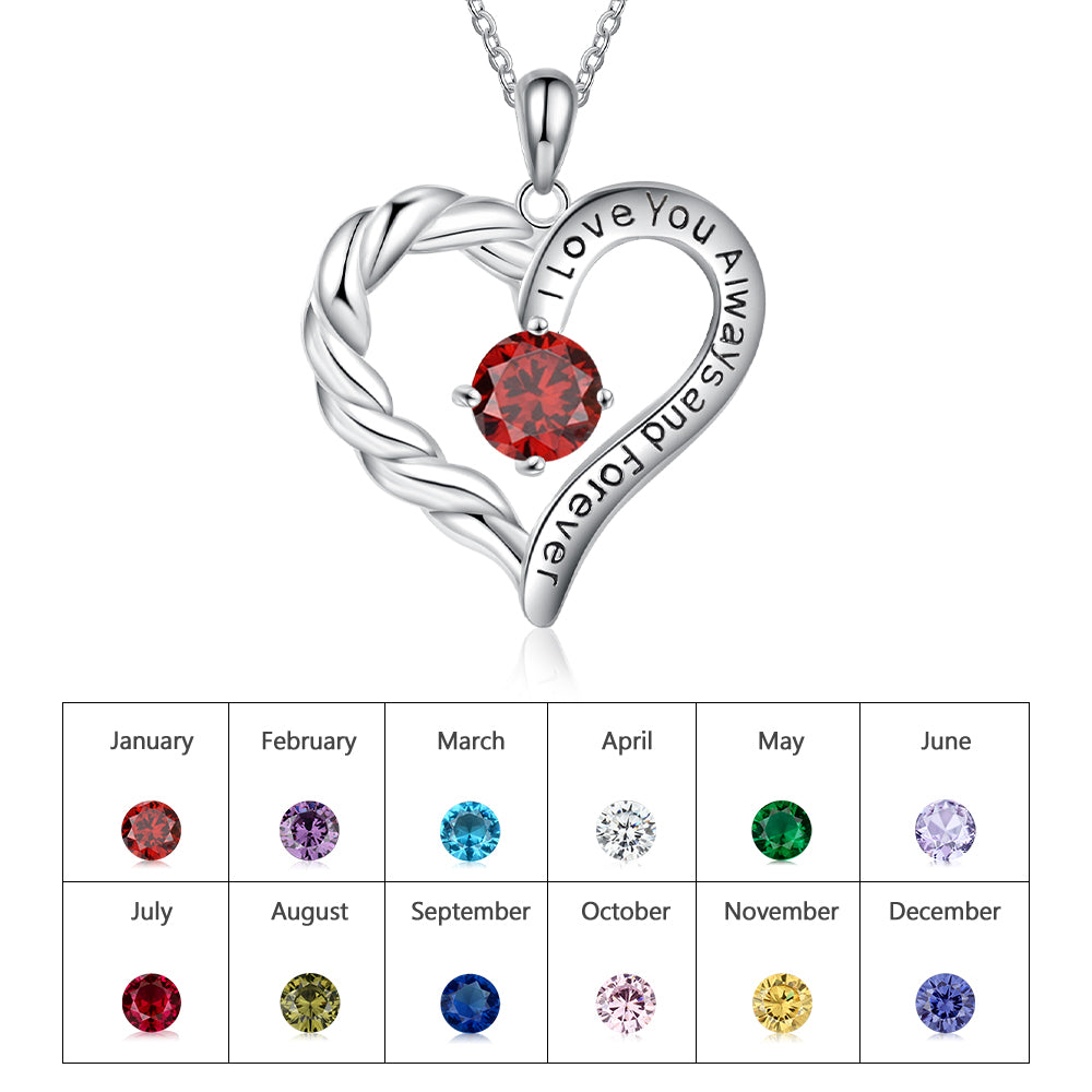 Rhodium Plated Birthstone Heart Necklace - iYdr