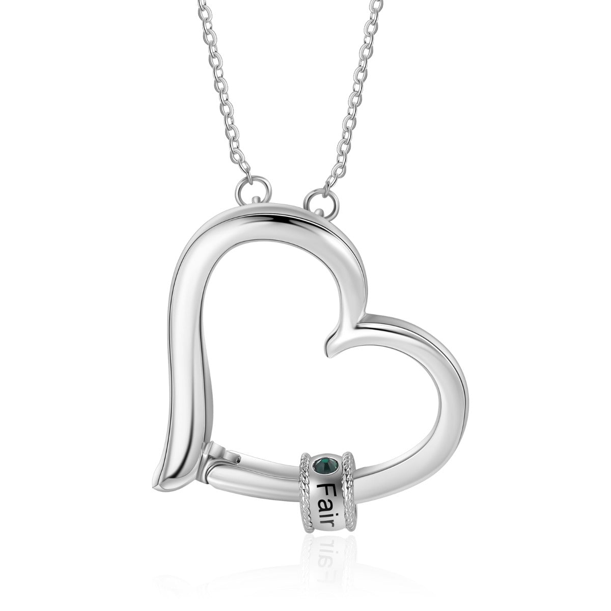 Birthstone & Engraved Rhodium plated Necklace