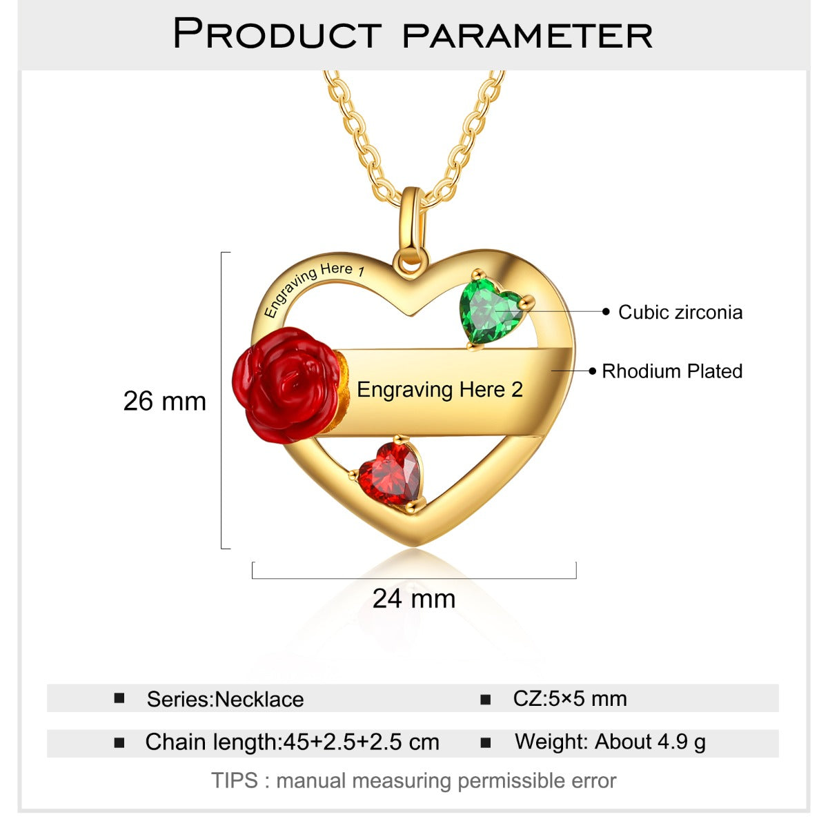 Rhodium Plated Rose Flower Heart Necklace - iYdr