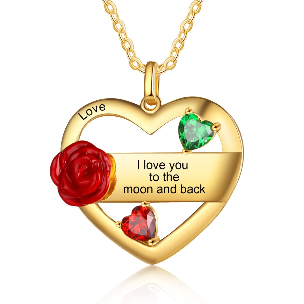 Rhodium Plated Rose Flower Heart Necklace - iYdr