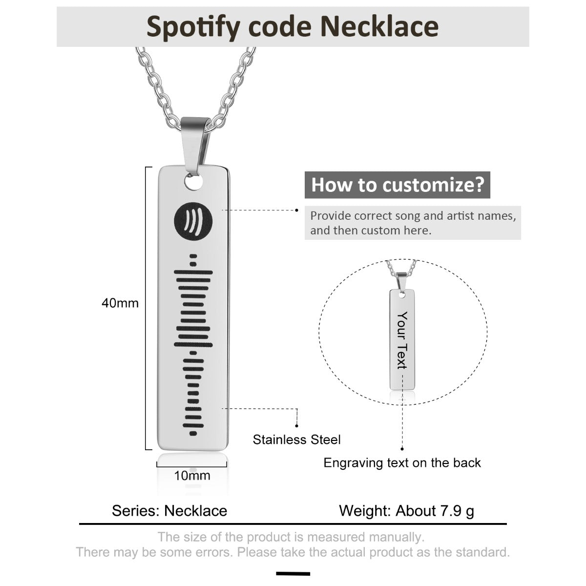 Personalized Stainless Steel Spotify Code Necklace