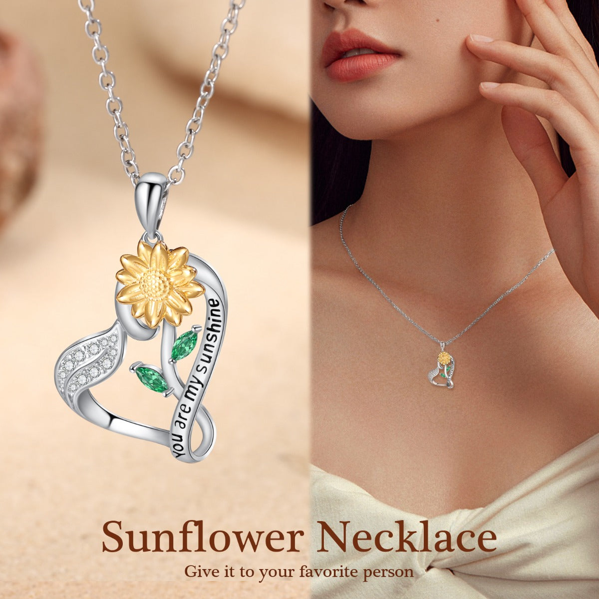 Personalized Sunflower Heart Shape Necklace