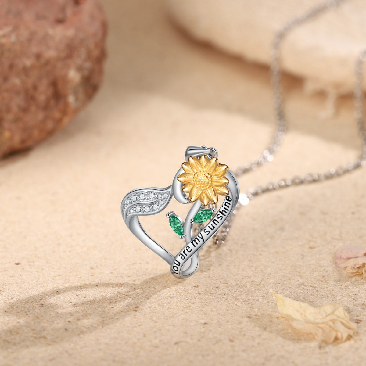 Personalized Sunflower Heart Shape Necklace