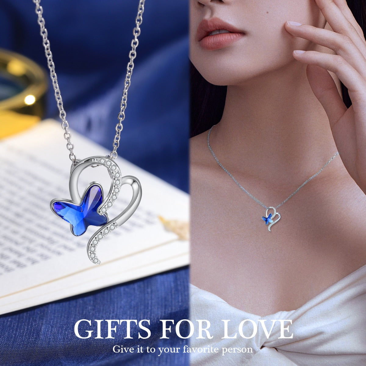 Rhodium Plated Butterfly Necklace