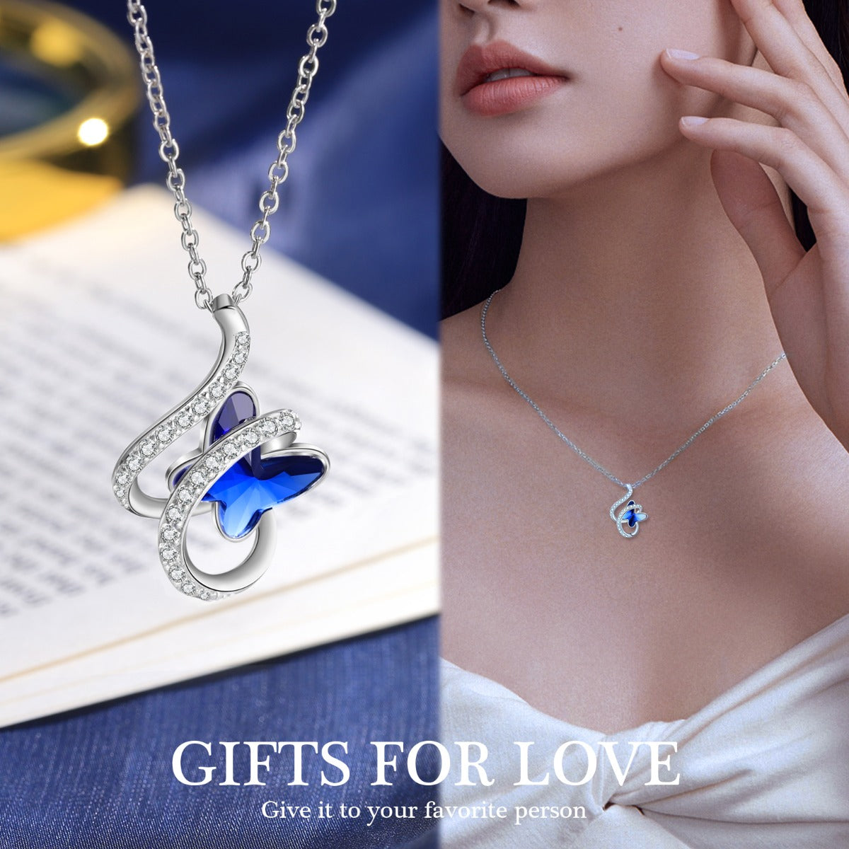 Rhodium Plated Butterfly Necklace